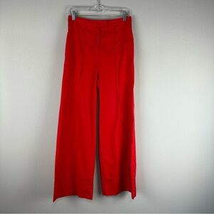Anthropologie Red Orange Casual Boho Pleated Wide Leg Flare Trouser Pants Size 2